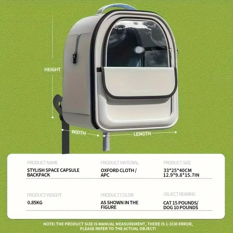 1PCS Pet Backpack Outdoor Large Cat Backpack Transparent Capsule Breathable Carrying Bag Backpack Cat and Dog Supplies