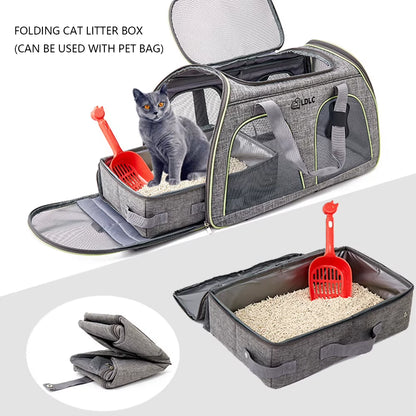 Portable Folding Travel Pet Litter Box with Shovel Cat Bedpans Dog Toilet Tray Cat Litter Potty Outdoor Reusable Cat Litter Box