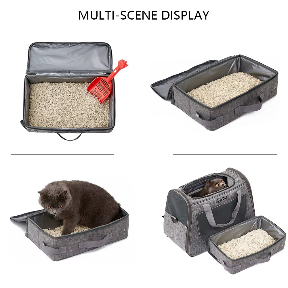 Portable Folding Travel Pet Litter Box with Shovel Cat Bedpans Dog Toilet Tray Cat Litter Potty Outdoor Reusable Cat Litter Box